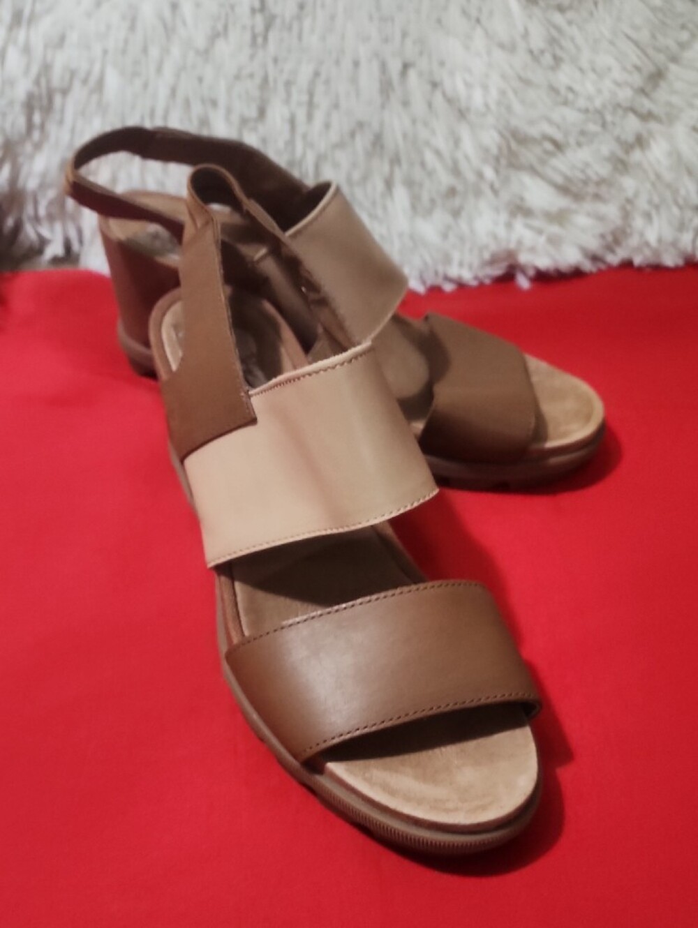 Sorel Women's Joanie II Slingback Brown & Beige Elastic Slingback Wedge Sandals - Picture 3 of 11
